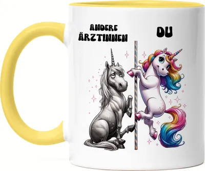 Produktbild von Andere Ärztinnen Du Einhorn Tasse Gelb Hausärztin Ärztin Praxis Spaß