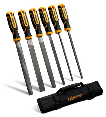 Produktbild von 6-teiliges Feilenset aus Metall und Holz mit Rolltasche und Gummigriff