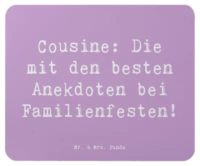 Produktbild von Mr. & Mrs. Panda Mauspad Spruch Cousine Anekdoten - Lavendeltraum - Geschenk, Familienfest, computer mousepad, persönliche Erinnerungen, laptop, Bindung, Freude, Familie