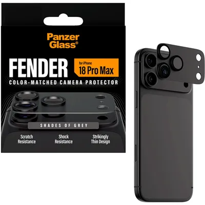 Obrázok produktu pre PanzerGlass ® Fender Camera Lens Protector Shades of Grey iPhone 18 Pro Max, Apple - iPhone 18 Pro Max, Suché aplikovanie, Odolné proti poškriabaniu, Odolný proti nárazom, Priehľadná, 1 kusov