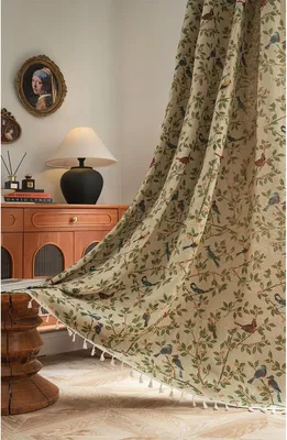 Image de Rideau de 150 x 240 cm, beige, aspect lin, en coton, tissage jacquard, pour salon