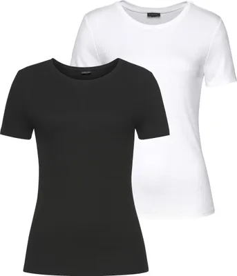 Produktbild von LASCANA T-Shirt aus weicher Rippware weiß + schwarz Größe 32/34