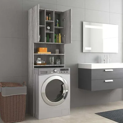 Produktbild von "im Angebot" Waschmaschinenschrank Grau Sonoma 64x25,5x190 cm - Badezimmerschränke CC21317