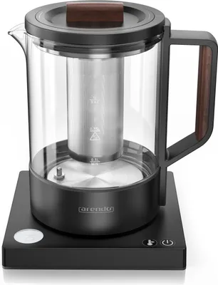 A product shot of a modern electric kettle on a white background.