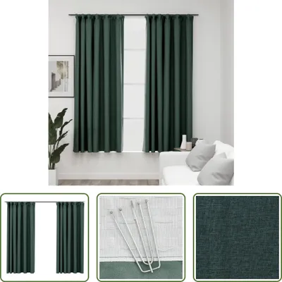 Immagine prodotto di The Living Store Tende oscuranti ganci look lino 2 pz. Verde 140x175 cm
