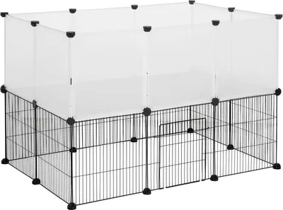 Produktbild von Happyment Dida Tiergehege – Extra hoch – Verstellbar – Kaninchengehege – Hühnergehege – Welpenlaufstall – Katzenauslauf – Nagergehege – Grau – 107x72x72 cm