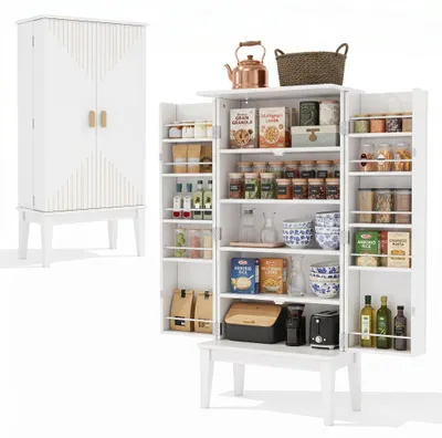 Productafbeelding van FurnitureR Keukenwandkast, hoge keukenopbergkast, 59 x 30 x 120 cm, wit, MDF