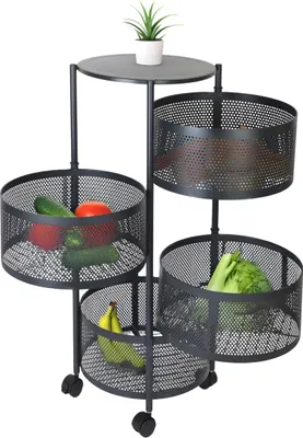 Obrázok produktu pre Kuchynský vozík Relaxdays, 4 otočné police, V x H: 75 x 34 cm, kov, 2 brzdy, vozík do kuchyne a kúpeľne, pojazdný regál, čierny