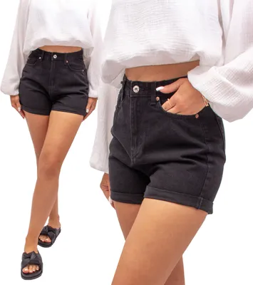 Produktbild von FIRI Damen-Shorts 100 % Baumwolle, hoch tailliert, figurbetont, schwarz 48
