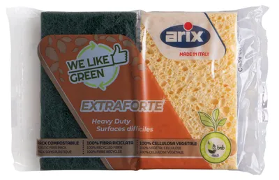 Immagine prodotto di Spugna abrasiva Arix We Like Green Extra Stark Heavy Duty ecologica, confezione da 2 pezzi