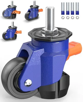 Immagine prodotto di Carrello industriale ad alta portata, capacità di carico di 300 kg, attacchi filettati M12 e da 1/2", set da 4 pezzi, supporti per pezzi regolabili