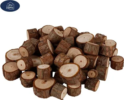 A pile of small, cut wooden discs.