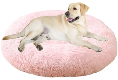 Image de Lit pour chien, lit pour chat, forme donut, rond, diamètre 80 cm, rose clair, lavable, confortable