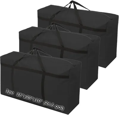 Image de Sacs de rangement de 100 litres, lot de 3, pour déménagement, couleur noire, en tissu Oxford