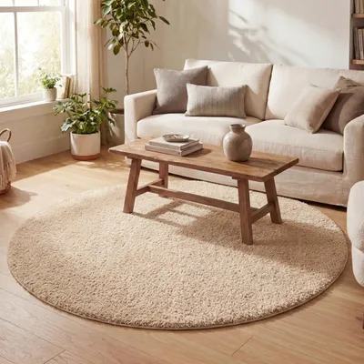 Produktbild von Volero - Teppich Hochflor Rund - Lofty Beige - Ø 150 cm - Wohnzimmer, Esszimmer, Schlafzimmer - Ländlich, Modern, Skandinavisch