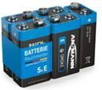 A group of 9V batteries arranged in a cluster.