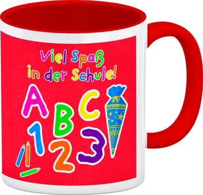 Produktbild von Viel Spaß in der Schule Kaffeebecher Rot für die Einschulung in rot