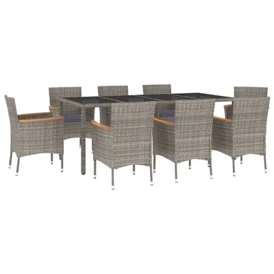 Produktbild von 9-tlg. Garten-Essgruppe mit Kissen Grau Poly Rattan