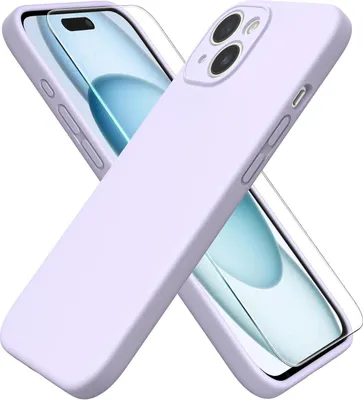 Image de étui pour iPhone 15 en silicone liquide avec protection pour appareil photo et film de protection - Étui antichoc pour téléphone portable