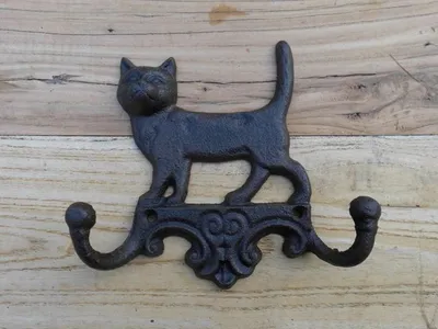 Produktbild von Hakenleiste Katze mit 2 Eisenhaken WandhakenGusseisen Landhausstil