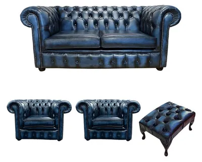Immagine prodotto di Divano Chesterfield imbottito in pelle Schaffhau 2+1+1 posti + poggiapiedi - 173