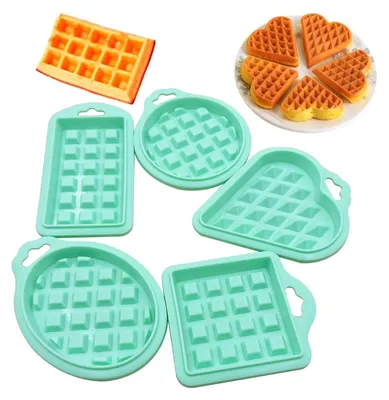 Produktbild von 5 Stück Silikonform Backform, Waffelbackform Antihaft-Förmchen, Hochwertige Silikon Waffelformen Herz Keksform Form