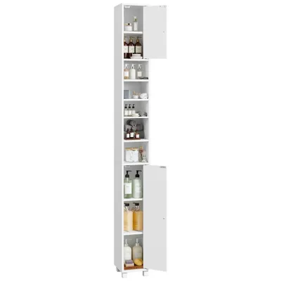 Produktbild von Yaheetech Badezimmerschrank, 20 cm schmaler Badschrank, 180 cm Hochschrank, 10 Fächer, verstellbare Ablagen, Weiß
