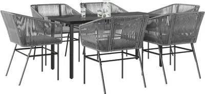 Produktbild von 7-tlg. Garten-Essgruppe mit Kissen Grau Poly Rattan Glas