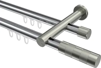 Produktbild von Interdeco Innenlaufstange / Gardinenstange mit Innenlauf Chrom / Edelstahl-Optik, Typ Platon Mavell (Zylinder), 20 mm Ø 2-läufig, 160 cm