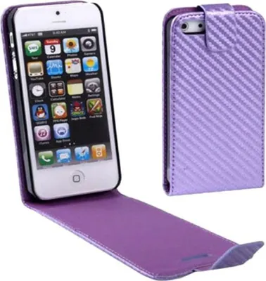 Produktbild von Handy Tasche Flip dünn Carbon look für Case Handy iPhone SE Violett