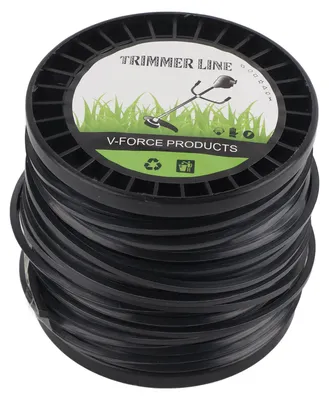 Zdjęcie produktu dla Nici do trymera do trawy o średnicy 3,3 mm, wysoka efektywność cięcia, cicha praca, kwadratowy przekrój, kolor czarny, przeznaczone do większości kosiarek w gospodarstwach rolnych, długość 50 metrów