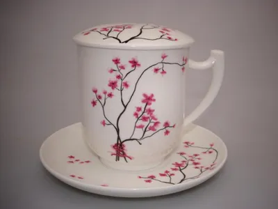 Produktbild von Teetasse mit Teesieb CHERRY BLOSSOM 380ml weiß rosa Porzellan TeaLogic