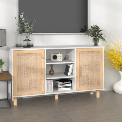 Immagine prodotto di vidaXL Credenza bianca 105x30x60 cm in pino massiccio e rattan naturale