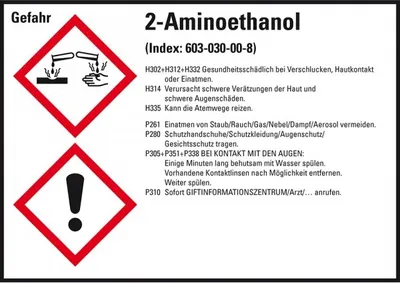 Produktbild von Dreifke® Aufkleber I GHS-Etikett 2-Aminoethanol, GefStoffV/GHS/CLP, Folie, 10...