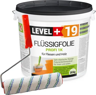 Obrázek produktu pro FLÜSSIGFOLIE PROFI 1K L+19 20 kg + Malířský váleček 25 cm na dřevo na dlaždice Level+