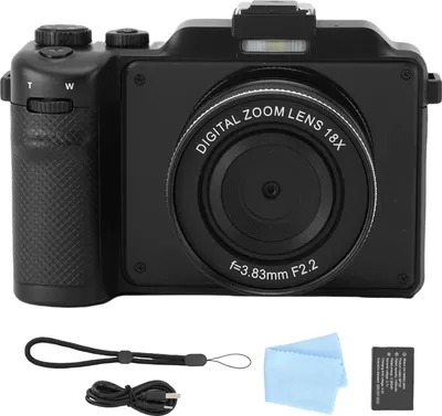 Obrázek produktu pro 5K digitální kamera HD 80MP WiFi Přední zadní objektiv 18x digitální zoom Vlog kamera Anti Shake s popruhem na ruku pro fotografování Video Černá