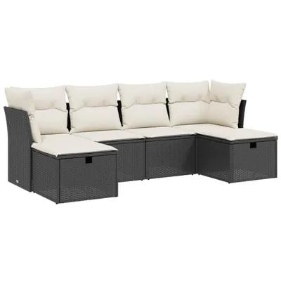 Produktbild von vidaXL 6-tlg. Garten-Sofagarnitur mit Kissen Schwarz Poly Rattan