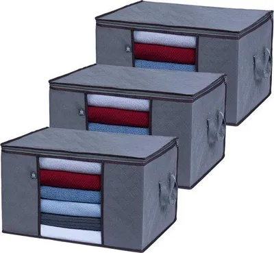 Productafbeelding van 3-delige set extra grote opbergtassen voor kleding - verhuizing, 91 liter - geschikt voor dekens en beddengoed - VENO handgrepen, ritssluiting, organizer voor lakens