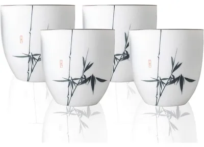 Productafbeelding van Thee-set, wit porselein, handgemaakt, 4 stuks, 100 ml