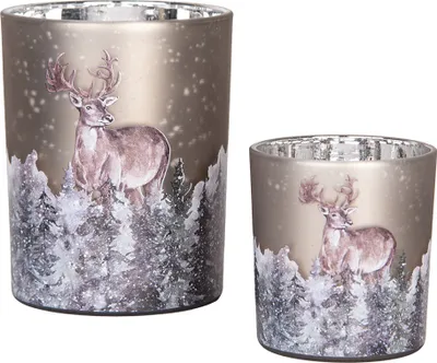 Immagine prodotto di Set di 2 portacandele Clayre & Eef Ø 7x8 / 10x13 cm in vetro grigio Cervo