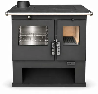 Immagine prodotto di Stufa a legna Verso CS Inox – 7,7 kW, con forno a sinistra in acciaio inox – Classe A+