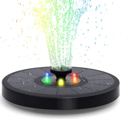 Produktbild von 3W Solar Springbrunnen mit LED 7 Effekte 2000mAh Akku Solar Teichpumpe Solarpumpe Wasserspiel Springbrunnen Fontäne Pumpe für Teich Fischteich Vogelbad Garten