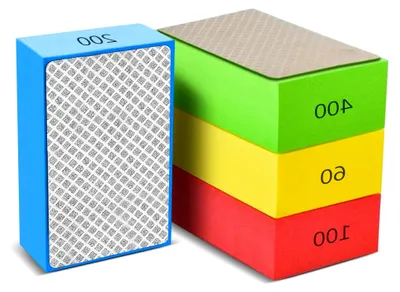 Produktbild von Set mit 4 Diamant-Handpolierpads - Schleifblock mit 60/100/200/400 Körnung für Fliesen, Marmor, Granit, Glas, Keramik, Stein und Holz - Handlicher Diamantschleifer für Heimwerker