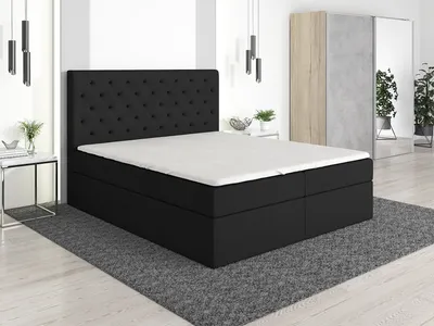 Produktbild von Boxspringbett HORD 120 x 200 mit 2 Bettkästen, Bonell-Matratze und Topper. Farbe: Schwarz