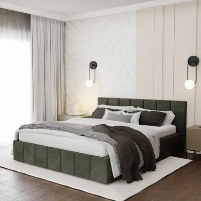Produktbild von Muralo PREMIUM POLSTERBETT für Schlafzimmer Polsterbett mit Bettkasten und Gasdruckfeder Bett mit Polsterkopfteil Doppelbett 160x200 Bett mit Stauraum Khaki