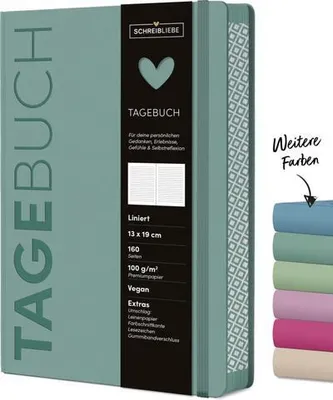 Produktbild von Notizbuch Salbei DIN A5 liniert 160 Seiten mit Gummiband, Lesebändchen und Farbschnitt