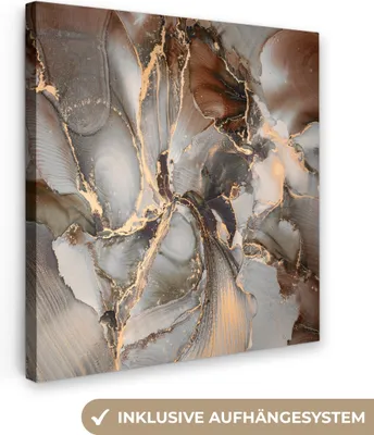 Obrázek produktu pro OneMillionCanvasses® - Plátno - Šedá - Zlatá - Mramor - Mramorový vzhled, nástěnný obraz, nástěnné dekorace obrazy obývací pokoj, 90x90cm