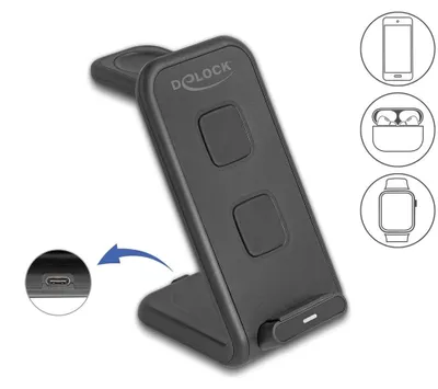 Immagine prodotto di Delock Wireless Charger 3 in 1 mit 2 Ladespulen 5 W 5 15 (66941)
