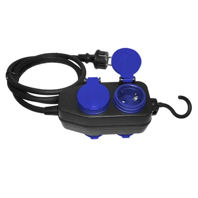 Obrázok produktu pre Predlžovací kábel IP44, 4 zásuvky (2+2) 2P+Z (schuko), IP44, gumový kábel, H05RR-F 3x1,5, dĺžka 5m