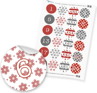 Produktbild von Zahlensticker Z07 1-24 Weihnachten rot grau silber weiß